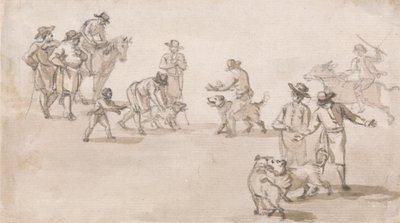 Groep figuren - Een hondengevecht door Paul Sandby